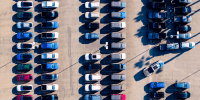 Ford car dealership birds-eye view.